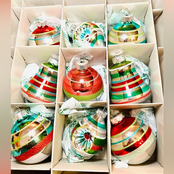 9 Radko Christmas Reflector Teardrop Bell Ball Glass Ornaments Glitter Stripes - Picture 13 of 13